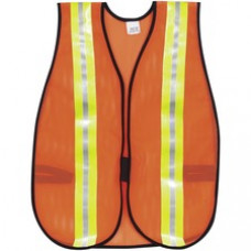 Crews Reflective Fluorescent Safety Vest - Elastic Strap, Hook & Loop, Comfortable, Washable, Lightweight, Reflective Strip, Reflective Front & Back - Visibility Protection - Polyester, Fabric - Orange, Silver - 1 Each