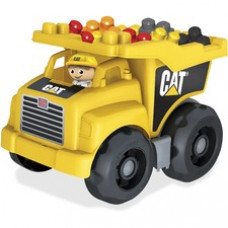 Mega Bloks Cat Dump Truck - Moveable Bin that Tilts Back to Dump Out Blocks - Includes 1 Construction Worker Figurine and 25 Blocks
