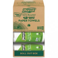 Marcal Giant Paper Towel in a Roll Out Carton - 2 Ply - 140 Sheets/Roll - White - Paper - Perforated - For Office Building, Washroom, Restroom - 12 / Carton