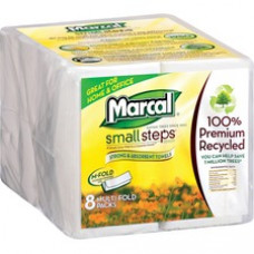 Marcal 100% Recycled, Multi-Fold Paper Towel - 1 Ply - Multifold - White - Paper - Absorbent, Eco-friendly, Hypoallergenic, Dye-free, Fragrance-free - For Multipurpose - 2000 / Bag
