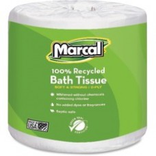 Marcal 100% Recycled, Soft & Absorbent Bathroom Tissue - 2 Ply - 336 Sheets/Roll - White - Soft, Lint-free, Septic Safe - For Washroom - 48 / Carton
