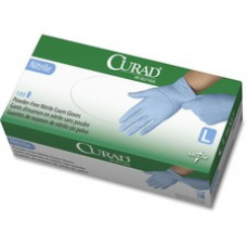 Curad Powder-free Nitrile Disposable Exam Gloves - Large Size - Full-Textured Design - Nitrile - Blue - Powder-free, Disposable, Latex-free, Beaded Cuff, Non-sterile, Chemical Resistant - For Medical - 150 / Box