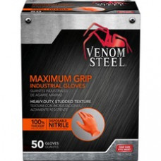 Venom Maximum Grip Nitrile Gloves - Chemical Protection - One Size Size - Diamond Textured - Orange - Embossed, Non-slip Grip, Chemical Resistant, Disposable, Rip Resistant, Puncture Resistant, Tear Resistant - For Painting, Chemical, Cleaning, Soap - 1 /