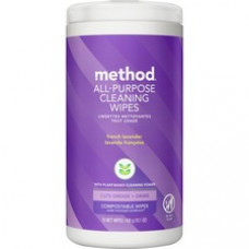 Method All-purpose Cleaning Wipes - Ready-To-Use Wipe - French Lavender Scent - 70 / Tub - 1 Each - Purple