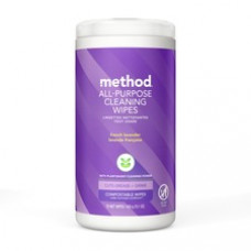 Method All-purpose Cleaning Wipes - Wipe - French Lavender Scent - 70 / Tub - 1 Each - Purple