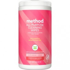 Method All-purpose Cleaning Wipes - Wipe - Pink Grapefruit Scent - 70 / Tub - 1 Each - Pink