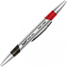 Moon Products Swirl Desk Pen - Fine Pen Point - Black, Red - Black Wood, Silver Barrel - 1 Dozen