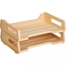 SKILCRAFT Plastic Desk Trays - Side-loading, Stackable, Sturdy - Beige - Plastic - 2 / Pack
