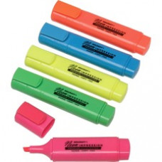 SKILCRAFT Neon Flat Highlighter - Broad, Medium, Fine Marker Point - Chisel Marker Point Style - Green, Orange, Pink, Yellow - 4 / Pack