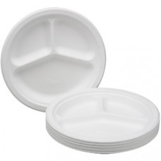 SKILCRAFT Triple Compartment Paper Plates - Disposable - White - Paper Body - 500 / Box