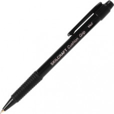 SKILCRAFT Retractable Cushion Grip Ballpoint Pen - Medium Pen Point - Refillable - Black - 1 Dozen