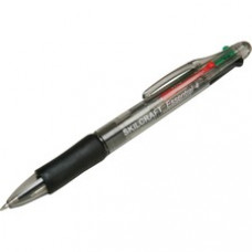 SKILCRAFT Essential Four-Color Ballpoint Pen - Fine Pen Point - Black, Blue, Green, Red - Rubberized Barrel - 1 Dozen