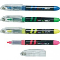 SKILCRAFT Free-Ink Fluorescent Highlighter - Green, Pink, Yellow, Blue Water Based Ink - 4 / Set