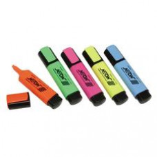 SKILCRAFT Chisel Point Flat Highlighter - Chisel Marker Point Style - Fluorescent Green, Fluorescent Orange, Fluorescent Blue, Fluorescent Pink, Fluorescent Yellow - 5 / Set