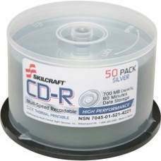 SKILCRAFT CD Recordable Media - CD-R - 52x - 700 MB - 1 Pack Spindle - 120mm - Printable - Thermal Printable - 1.33 Hour Maximum Recording Time
