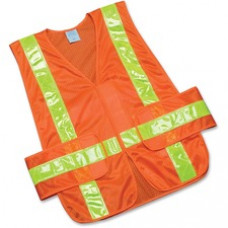 SKILCRAFT 360-degree Visibility Safety Vest - Reflective Strip, Washable, Hook & Loop Closure, Lightweight, Breathable - Universal Size - Polyester Mesh - Orange, Yellow - 1 Each