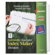 SKILCRAFT Clear Label Index Maker Dividers - 5 Print-on Tab(s) - 8.5