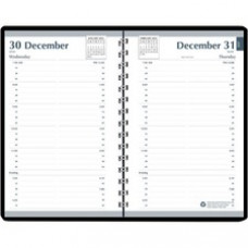 SKILCRAFT Daily Desk Planner - Daily - 12 Month - January - December - 7:00 AM to 7:45 PM - 1 Day Single Page Layout - Twin Wire - Desk - Multi - Black - 5