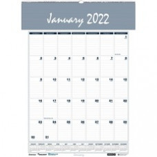 SKILCRAFT Wirebound Monthly Wall Calendar - Monthly - 12 Month - January - December - 1 Month Single Page Layout - Wire Bound - Multi, Gray, Blue, White - Paper - 15.5