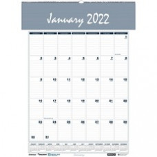 SKILCRAFT Wirebound Monthly Wall Calendar - Monthly - 12 Month - January - December - 1 Month Single Page Layout - Wire Bound - Multi, Gray, Blue, White - Paper - 8.5