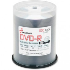 SKILCRAFT DVD Recordable Media - DVD-R - 4.70 GB - 100 Pack Spindle - 120mm - Printable - Thermal Printable - 2 Hour Maximum Recording Time
