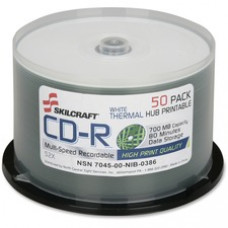 SKILCRAFT CD Recordable Media - CD-R - 52x - 700 MB - 50 Pack Spindle - 120mm - Printable - Thermal Printable - 1.33 Hour Maximum Recording Time