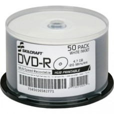 SKILCRAFT DVD Recordable Media - DVD-R - 16x - 4.70 GB - 50 Pack Spindle - TAA Compliant - 120mm - Printable - Inkjet Printable - 2 Hour Maximum Recording Time
