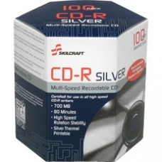 SKILCRAFT CD Recordable Media - CD-R - 52x - 700 MB - 100 Pack Box - TAA Compliant - 120mm - Printable - Thermal Printable - 1.33 Hour Maximum Recording Time