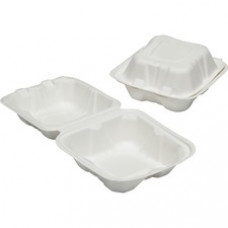 SKILCRAFT Hinged Lid Square Food Tray - Microwave Safe - White - Wood Pulp Body - 400 / Carton - TAA Compliant