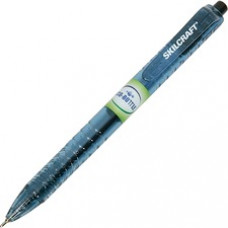 SKILCRAFT Ballpoint Pen - Fine Pen Point - 0.5 mm Pen Point Size - Conical Pen Point Style - Retractable - Black - Transparent Blue Barrel - 1 Dozen - TAA Compliant