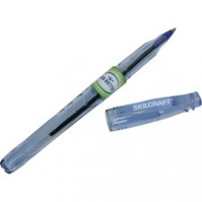 SKILCRAFT Ballpoint Stick Pen - Fine Pen Point - 0.5 mm Pen Point Size - Conical Pen Point Style - Blue - Transparent Blue Barrel - 1 Dozen - TAA Compliant