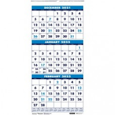 SKILCRAFT 3-month Vertical Wall Calendar - Monthly - 14 Month - December - January - 1 Month Single Page Layout - Wire Bound - Multi, Black, Blue - 12.3