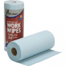SKILCRAFT Industrial Work Wipes - 55 Sheets/Roll - Blue - Paper - Disposable, Durable, Low Linting, Solvent Resistant, Stretchable, Soft - For Industry - 30 / Carton - TAA Compliant