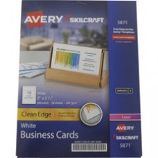 SKILCRAFT Clean Edge Laser, Inkjet Business Card - White - 2