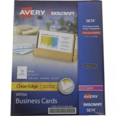 SKILCRAFT Clean Edge Laser, Inkjet Business Card - White - 2