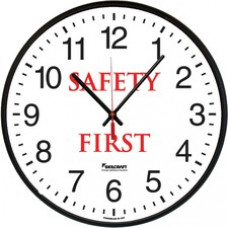 SKILCRAFT Safety First Message Wall Clock - Analog - Quartz - Black/Plastic Case - TAA Compliant