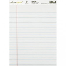 Nature Saver Recycled Legal Ruled Pads - 50 Sheets - 0.34" Ruled - 15 lb Basis Weight - 8 1/2" x 11 3/4" - White Paper - Perforated, Stiff-