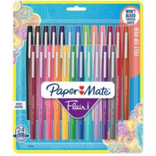 Paper Mate Flair Porous Point Pen - Medium Pen Point - 0.7 mm Pen Point Size - Bullet Pen Point Style - Black, Blue, Cranberry, Green, Guava, Lime, Magenta, Mocha, Navy, Orchid, Papaya, ... - Assorted Barrel - 24 / Set
