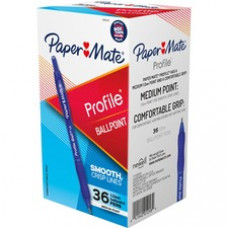 Paper Mate Profile 1.0mm Ballpoint Pens - Medium Pen Point - 1 mm Pen Point Size - Conical Pen Point Style - Retractable - Blue - Blue Barrel - 36 / Box