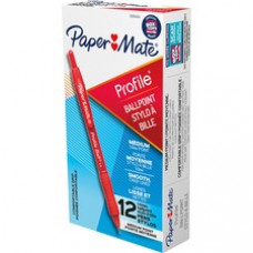 Paper Mate Profile 1.0mm Ballpoint Pens - Medium Pen Point - 1 mm Pen Point Size - Conical Pen Point Style - Retractable - Red - Red Barrel - 1 Dozen