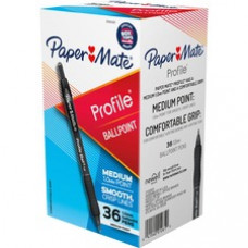 Paper Mate Profile 1.0mm Ballpoint Pens - Medium Pen Point - 1 mm Pen Point Size - Conical Pen Point Style - Retractable - Black - Black Barrel - 36 / Box