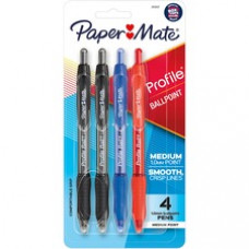 Paper Mate Profile Retractable Ballpoint Pen - 1 mm Pen Point Size - Retractable - Assorted - Assorted Barrel - 4 / Pack