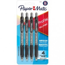 Paper Mate Profile Retractable Ballpoint Pen - 1 mm Pen Point Size - Retractable - Black - Black Barrel - 4 / Pack