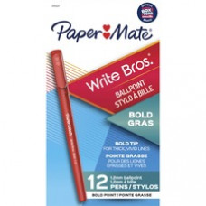 Paper Mate Write Bros. 1.2mm Ballpoint Pen - Bold Pen Point - 1.2 mm Pen Point Size - Conical Pen Point Style - Red - Red Barrel - 1 Dozen