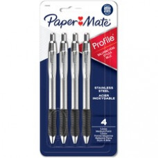 Paper Mate Profile Retractable Ballpoint Pens - 1 mm Pen Point Size - Retractable - Gray - Assorted Stainless Steel Barrel - 4 / Pack