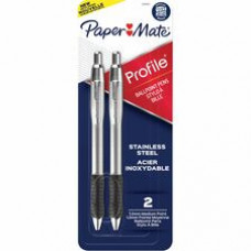 Paper Mate Profile Retractable Ballpoint Pens - Bold, Medium Pen Point - Retractable - Black - Metal, Stainless Steel Barrel - 2 / Pack