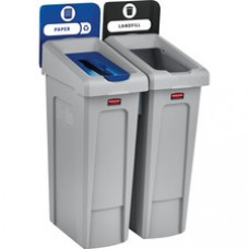 Rubbermaid Commercial Slim Jim Recycling Station - Hinged Lid - Rectangular - Durable, Vented - 40.3