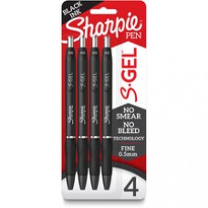 Sharpie S-Gel Pens - Fine Pen Point - 0.5 mm Pen Point Size - Blue Gel-based Ink - Black Barrel - 4 / Pack