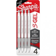 Sharpie S-Gel Pens - Medium Pen Point - 0.7 mm Pen Point Size - Black Gel-based Ink - White Metal Barrel - 4 / Pack