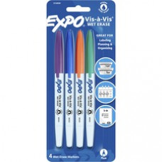 Expo Vis-A-Vis Wet-Erase Markers - Fine Marker Point - Assorted - 4 / Pack